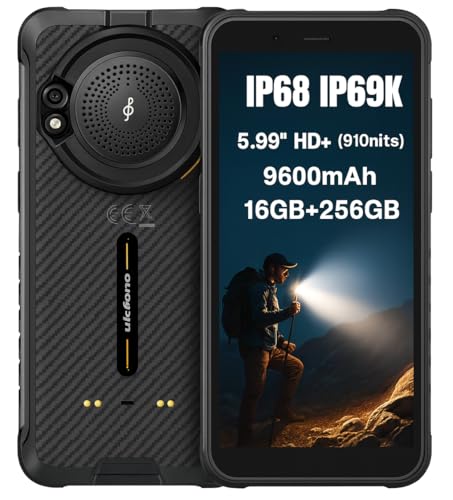 Ulefone Rugking Ai Smartphone Rugged, Android 15 Registratore Chiamate Ai, 126Db Altoparlante, Torcia Abbagliante, Fotocamera 50 Mp, 16GB+256GB, 5,99" Hd+(910Nits), Telefono IP68, 9600Mah Gps Nfc