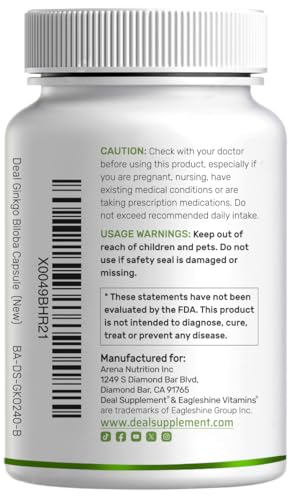 DEAL SUPPLEMENT Ginkgo Biloba 500mg Per Serving, 240 Capsules, 4 Month Supply – Grown in Northern Asia – Extra Strength, Promotes Brain Function - Image 3