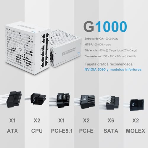 G1000 Alimentatore –1000W Full Modulare, Certificazione 80 PLUS Gold, Compatibile ATX 3.1 & PCIe 5.1, Condensatori Giapponesi, Ventola FDB 150 mm, Supporto GPU RTX Serie 50/40 - Bianco - Alimentatore - Immagine 7