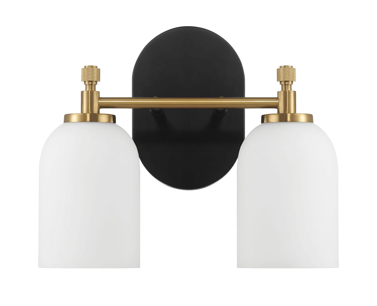 VDOQTLJT Elegant Traditional Bathroom Mirror Wall Sconce with Two Lights Frosted Glass 12.25" W x 10.125" H Black and Gold
