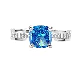 Anillo Ajustable Mujer, Anillo Solitario Ice Cut Cushion Para Mujer, Anillo De Compromiso O Boda Para Ella, Zafiro, Esmeralda, Amatista, Rubí, Banda De Diamantes Simulados, Joyería De Cóctel, Rega