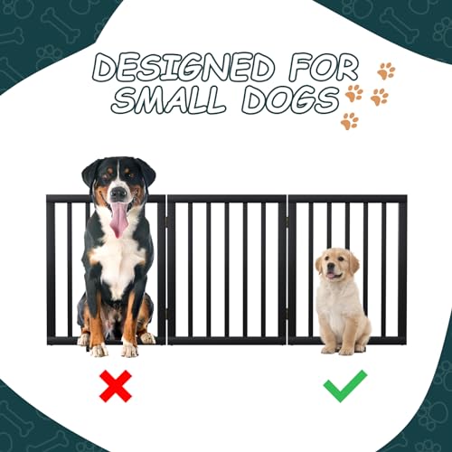 Semiocthome Freistehendes Bambus-Hundegitter für Türen, 3-teilige Welpentore für das Haus mit 2 Metallständern, 61 cm hoch, zusammenklappbares Haustiergitter für Treppen, erweiterbar bis zu 140 cm