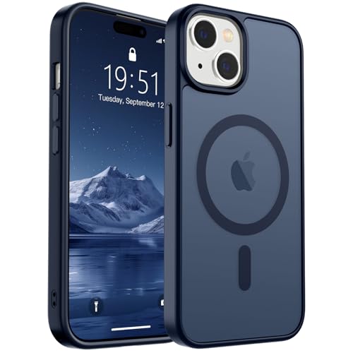Image of SUPFINE Magnetic for iPhone 15 Case (Compatible with MagSafe) (Military Grade Drop Protection) Translucent Matte Shockproof Phone Cover,Dark Blue