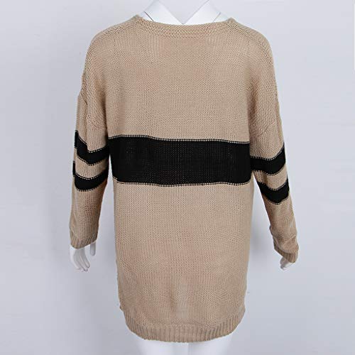 menolana Feminino Casual Cor Bloco Decote em V Manga Comprida Tops Moletom Solto - Cáqui S