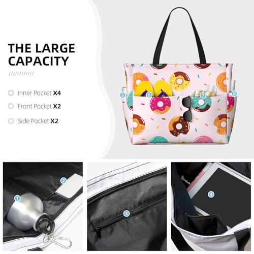 Donut Print Large Beach Tote Bag for Women Extra Large Capacity Sandproof Waterproof Pool Bag Suitable for Swimming Pool Gym Groceries Travel3