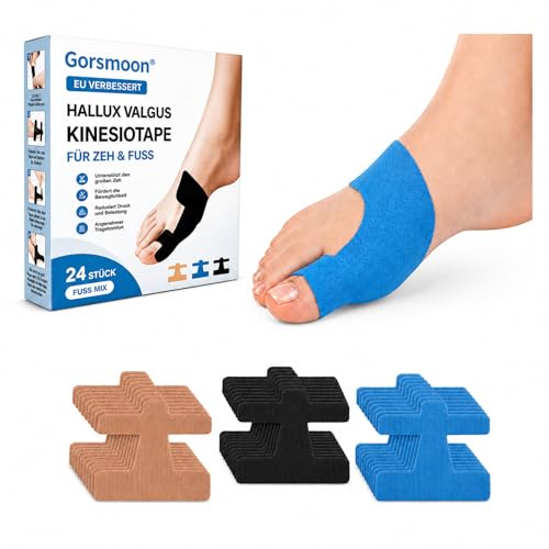 Gorsmoon Hallux Valgus Kinesiotape 24 Stück Precut Elastisches Sport Tape für Zeh & Fuß hautfreundlich atmungsaktiv wasserabweisend selbstklebend geeignet (Fuß Mix 24 Stk)