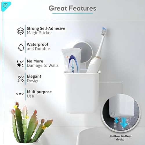 Image of STEFFAN Toothbrush Holders for Bathroom - Durable and Sturdy Brush Holder, Multipurpose Brush Holder for Bathroom Wall - Perfect for Home Use (White Pack of 1)