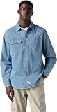 Levi's Hombre Camisa Casual Auburn Worker con Cuello francés, Relaxed Fit, Azul (Kapri Indigo Stripe), M
