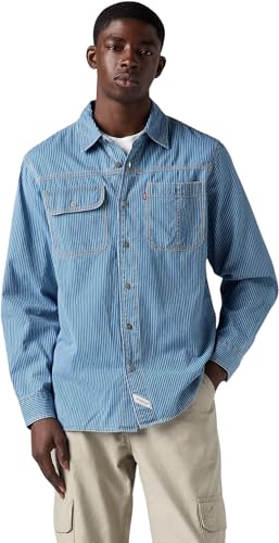 Levi's Men's Shirt Auburn Worker with Pointed Collar, Relaxed Fit, Blue (Kapri Indigo Stripe), M