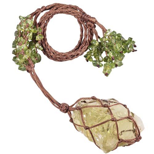 KYEYGWO Natural Citrine Raw Crystal Necklace for Women Men, Hand Braided Chakra Pendant Birthstone Jewellery with Olivine Tassels