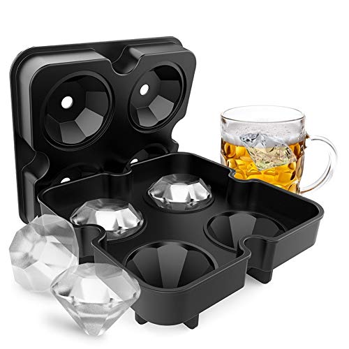 TOPINCN - Molde Para Hielo Con 4 Rejillas Gigante, Creativo, Con Forma De Diamante, Bandeja Para Cubitos De Hielo De Silicona Flexible, Molde Para Pudín De Congelación