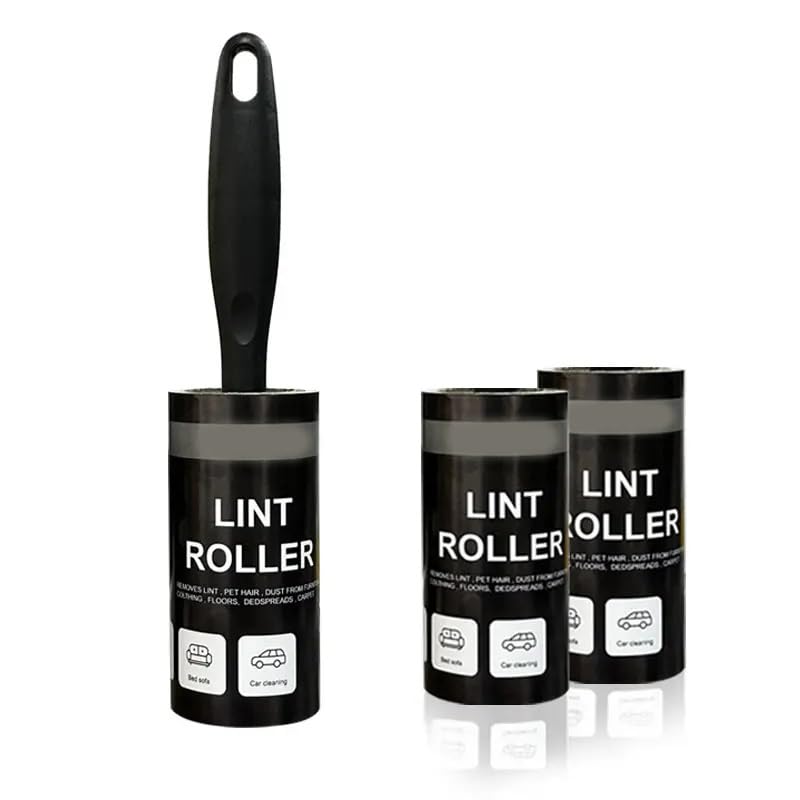 lint Remover Roller for Clothes Lint Rollers Brush Reusable Sticky Picker Cleaner Easy Tear Sheets Travel Pet Hair 10cm Sheet Set of 3 Rolls, 60 Sheet Each roll (3 Rolls | Black)