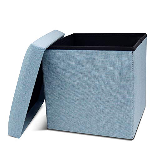 Cosaving Taburete de Almacenamiento Puff Baúl Plegable Cuadrado Espacio Plegable Otomana de Hogar 30x30x30cm Azul Claro
