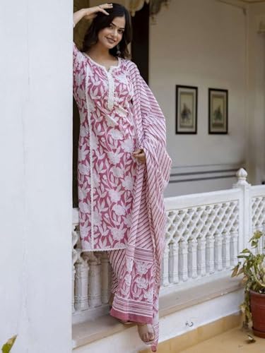 Image of PARTHVI Women Straight Floral Printed Kurta and Pant Set with Dupatta | Ethnic Set | Dupatta Set | Suit Set | Kurta Set | Wedding Suit Set
