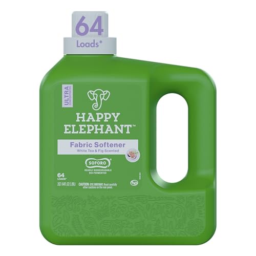 Happy Elephant Fabric Softener, White Tea & Fig Scent, Natural Biodegradable Liquid Fabric Softener,...