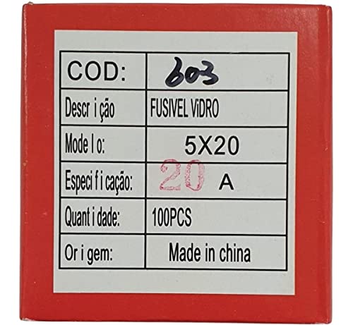 Fusível Vidro Pequeno 20ag 5x20 20a Caixa Kit (603) - 100 Peças