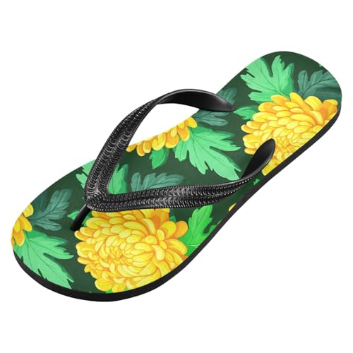 Sinestour Leaves Yellow Flowers Flip Flops for Beach Thong Sandals Anti-slip Lightweight Flat Slippers for Summer Travel Swim2