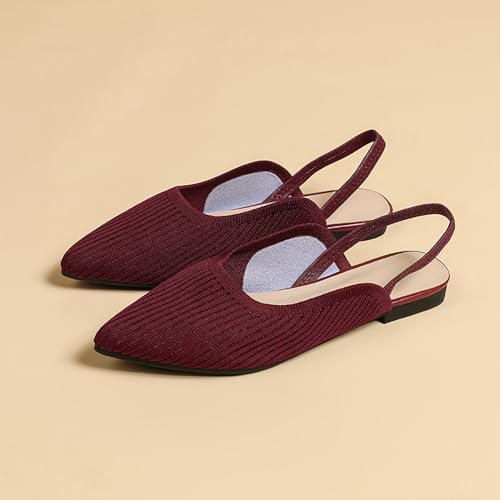 Slingback Flats for Women Pointed-Toe Elegant Women's Ballet Flats Breathable Knit Comfortable Dress Shoes for Casual Work Office Party, Model XTZ-BT62