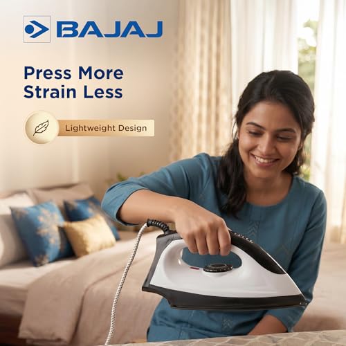 Image of Bajaj Dry Iron DX 15 1000 Watts | Duraglide soleplate with double-layered Anti-Bacterial Non-Stick German coating | Auto-Shut off | Cool touch body | 360 Swivel Cord | 2 Yr Warranty | Black & White