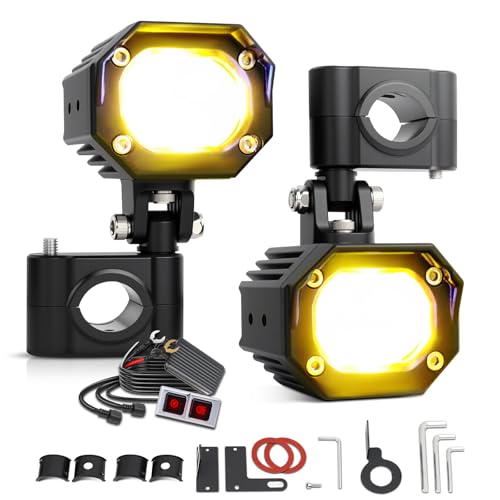 CO LIGHT Phares Feux Antibrouillard Moto LED 100W 20000LM Gen 2 Plus Puissant Plus Stable Faisceau Longue Portée Moto Blanc/Jaune Sécurité Nuit Pluie Route...