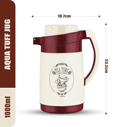 Image of Trueware Aqua Jug Insulated Flask -1000 Ml | Insulated Tea Pot Kettle Inner Steel Outer Plastic | Hot & Cold | Food Grade Plastic | Lightweight BPA-Free | Wide Mouth Design | Ideal for Office, Travel