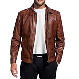 Mens Leather Jacket - Real Lambskin Classic Vintage Style Leather Jackets For Men Brown Leather Jacket for Mens (US, Alpha, XX-Large, Regular, Regular, Brown)