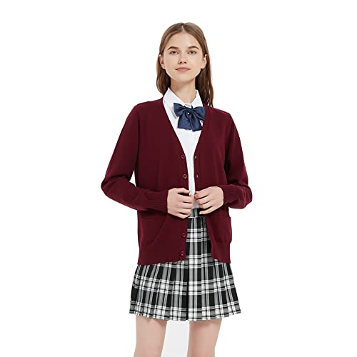 Image of jinghuiyue Women's Cardigan School Uniform Sweater V Neck Button Down Knit Cardigans Coat with Pockets