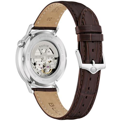 Image of Bulova Men's Classic Aerojet 3-Hand Automatic Leather Strap Watch, Open Aperture, 40-Hour Power Reserve, Double Curved Mineral Crystal, 41mm