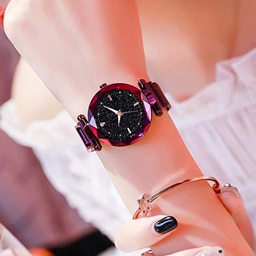 Image of Acnos Premium Purple Color 12 Point Diamond with Trending Magnetic Analogue Metal Strap Watch for Girl's and Women's Pack of - 1(DM-190)