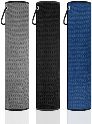3 Pack Golf Towel with Carabiner Clips,16 x 16 Inches Microfiber Waffle Cleaning Towels for Golf Club(Small)