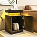 OneBlis Nightstands Set 2, 15 Inches LED Night Stand Set of 2, Modern Bedside Table with LED Lights, High Gloss Surface, End Table with Storage for Bedroom, Black
