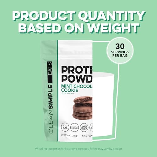 Image of Clean Simple Eats Whey Isolate Protein Powder, Mint Chocolate Cookie, Naturally Sweetened, Zero Added Sugar, 20g 100% Grass Fed Protein Powder with Digestive Enzymes, Gluten Free, Non GMO, 30 Servings