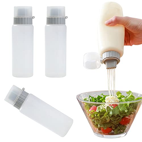 medaheky 3 Pcs Refillable Condiment 5 Hole Container with Lid Seasoning Bottles Dispensers Porous Condiment Squeeze Bottle for Ketchup Mayonnaise Mustard Hot Sauce Oil (6oz)