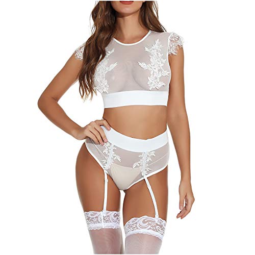 XSZ VerfüHrerischem StrapsgüRtel Und Charmantem String ReizwäSche Sexy Damen Dessous Strapse Set Sexy ReizwäSche Strumpfband UnterwäSche Spitze BH Und Slip Mit StrapsgüRtel 3-TLG NachtwäSche Cover