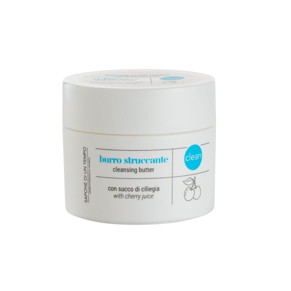 Sapone di un Tempo Burro Struccante Viso e Occhi, Detergente Viso Skincare Naturale che Rimuove anche Make Up Waterproof, Texture che si Trasforma in Latte Detergente Cremoso, con Succo di Ciliegie