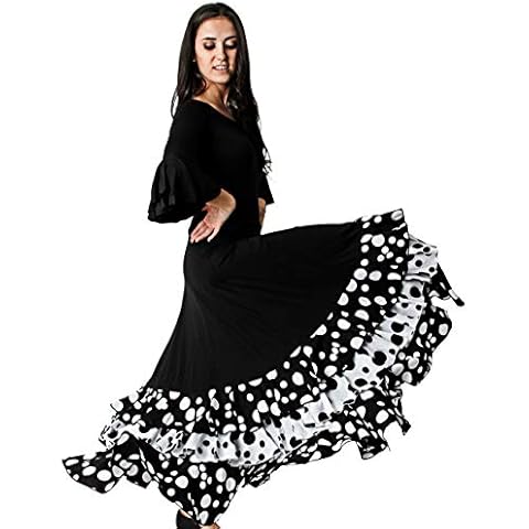 Falda Profesional de Lunares para Baile Danza Flamenco o Sevillanas para Mujer con 3 Volantes Cover