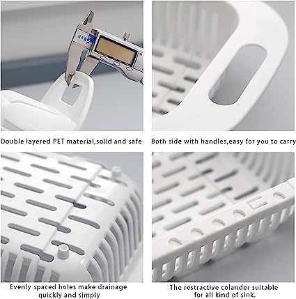 Miniatura 3 de Coladores de fregadero para cocina, coladores de alimentos extensibles, cesta de drenaje retráctil para lavar frutas y verduras, platos secos (azul)