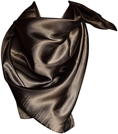 Elegante bufanda cuadrada de satén de color sólido con tacto de seda grande, 36 x 36 (negro), Negro -