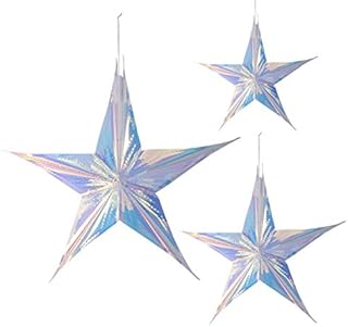 Amosfun Christmas Iridescent Star Shape Foil Ceiling Hanging Flowers Ball Craft Hanging Decoration for Christmas Birthday Wedding 12 Inch 16 Inch 24 Inch