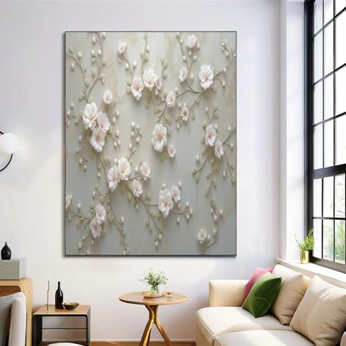 Décoration murale toile tableau 3D plâtre beige pour chambre et salon
