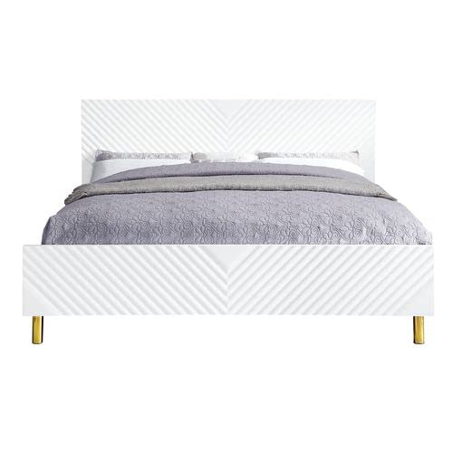 Acme Gaines Metal Legs Eastern King Bed In White High Gloss #TOP2