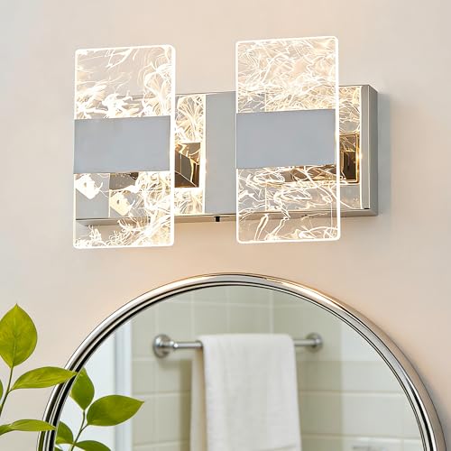 Image of Modern LED Bathroom Light Fixtures Dimmable 2-Light Chrome Vanity Light