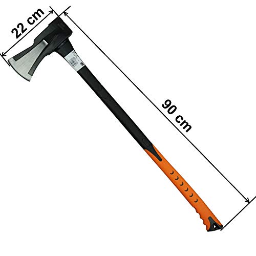 Foto von HRB Axt - Spaltaxt gehärtetem Stahl, zum Holz Spalten geeignet, Survival Axt mit ergonomischem Griff (Schwarz/Orange, 4 Kg)