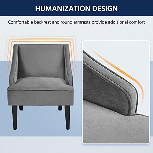 Yaheetech YT-00123019 Accent Chairs Set Of 2, Gray Barrel Chair With Storage Pocket, Retro Armchair With Rubberwood Legs For Bedroom Home Office thumb #5