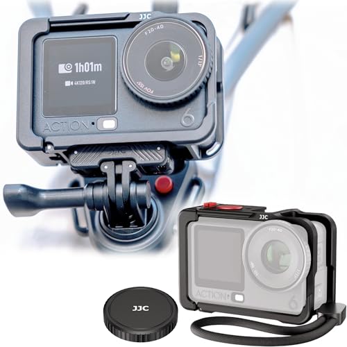 JJC Cage Action 6 pour DJI Osmo Action 6 uniquement, cadre de protection en métal avec griffe, trou de filetage 6,35 mm - 20, capuchon d'objectif en métal et cordon, protection d'extension pour prise
