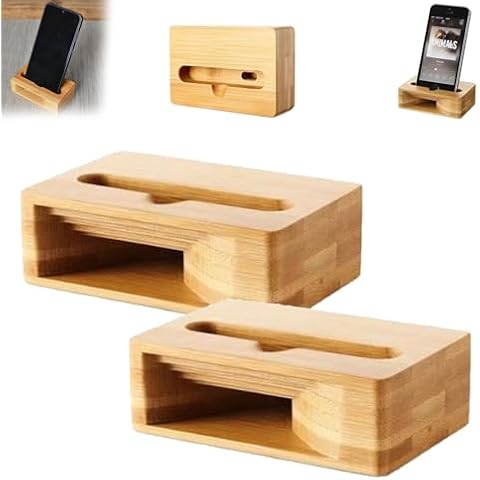 Ouizaro Wood Phone Speaker Amplifier, Black Walnut Phone Stand with Induction Speaker, Universal Smartphone Compatibility, Hands-Free Functionality, 2-Pack Cover
