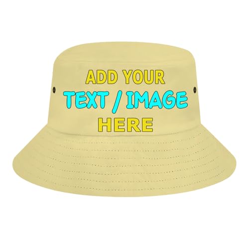 ZJHCEUS Custom Fisherman Hats Bucket Hat Add Your Own Photo Text Logo, Mens Womens Trendy Boonie Hat, Light-Yellow