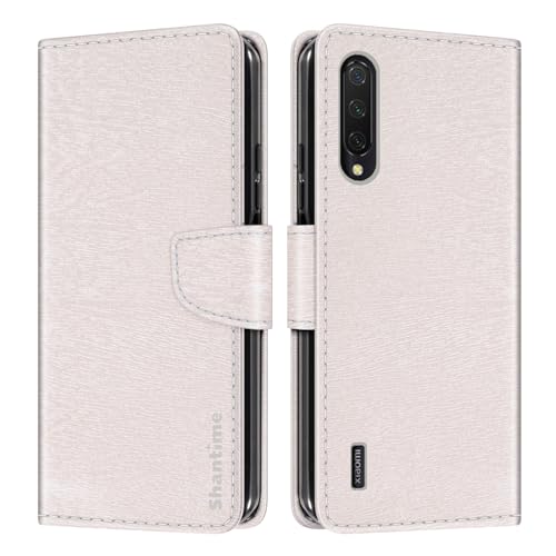 Custodia Portafoglio pelle Compatibile con Xiaomi Mi A3 Lite Cover Colorata Flip con Portacarte Chiusura Magnetica ProtettivaBianco