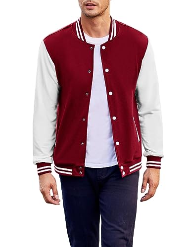 Image of COOFANDY Men Fashion Long Sleeve Button Front Cotton Bomber Baseball Jacket(Red,X-Large)