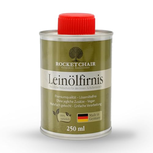 Rocketchair Leinölfirnis – 100% reines Premium Holzöl Made in Germany – Holzschutz & Holzpflege innen & außen – ideal für Möbel, Parkett, Arbeitsplatten & Schneidebretter (250ml)